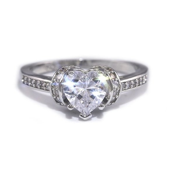 💎Sweet Heart Crystal Clear CZ Anillo Trendy Silver Ring for Women, VIP447 - Picture 4 of 9